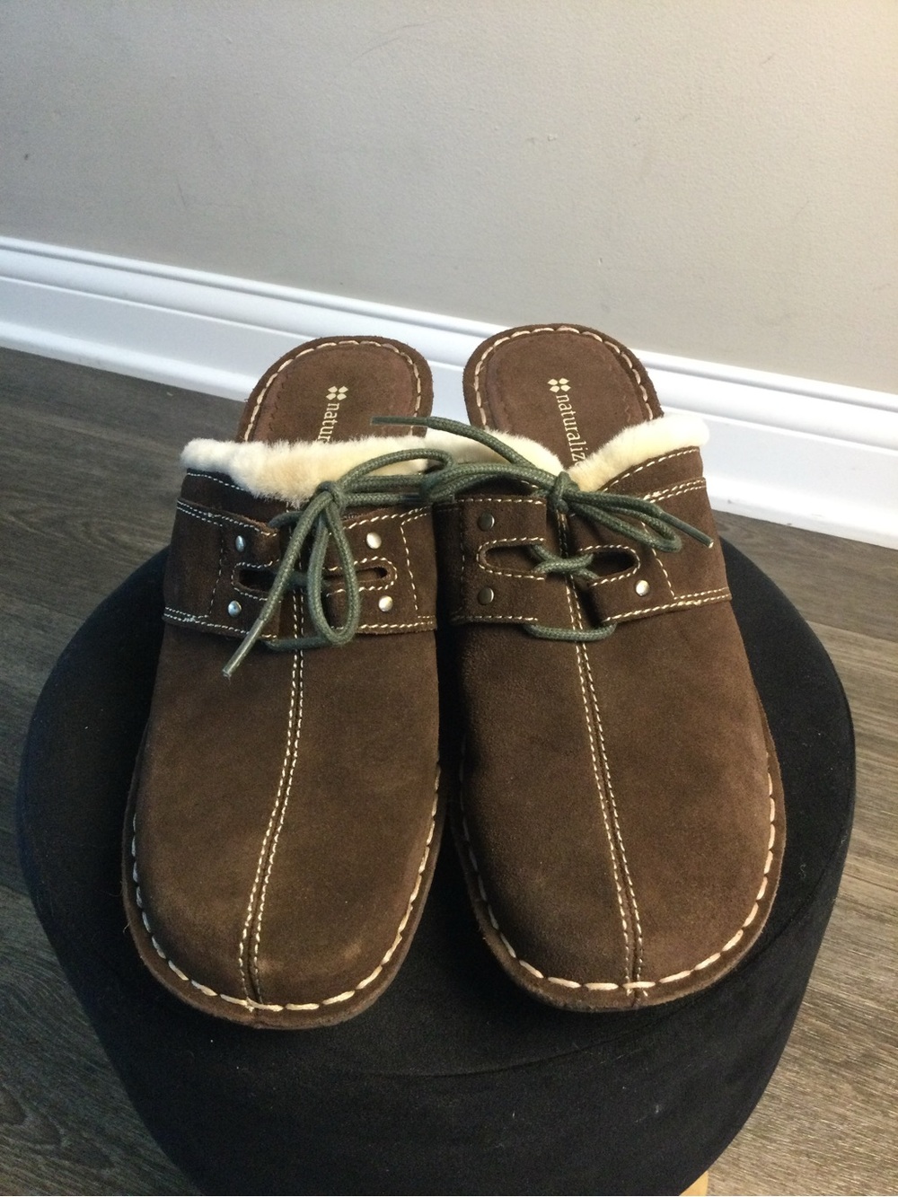 Naturalizer Brown Suede Shearling-Lined Slip-On Clogs